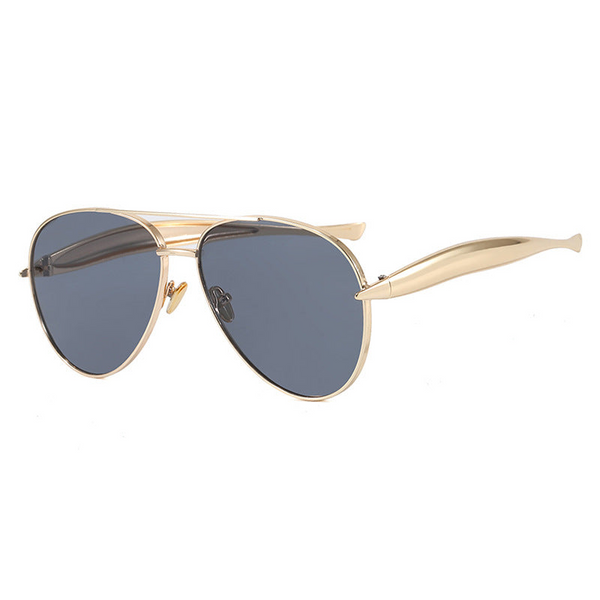 Style C1 Gold Frame Champagne Lenses Chic Oversized Aviator Retro Metal With Uv400 Protection For Women Sunglasses