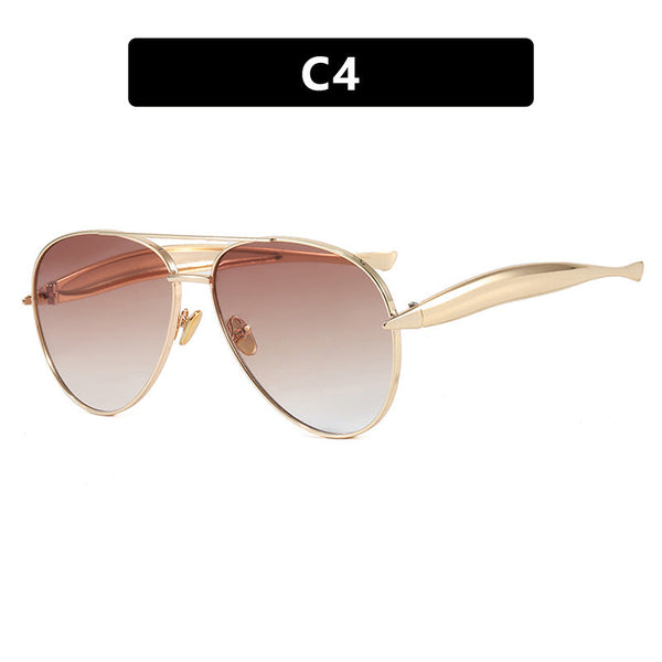 Style C4 Gold Frame Brown Lenses Chic Oversized Aviator Retro Metal With Uv400 Protection For Women Sunglasses