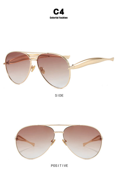 Style C4 Gold Frame Brown Lenses Chic Oversized Aviator Retro Metal With Uv400 Protection For Women Sunglasses