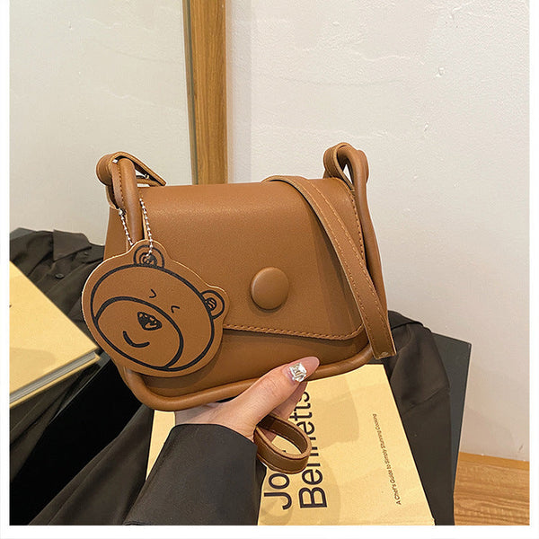 Brown Chic Pu Leather Crossbody Bag With Cute Bear Charm Adjustable Strap Shoulder Purse Women's Bags & Handbags