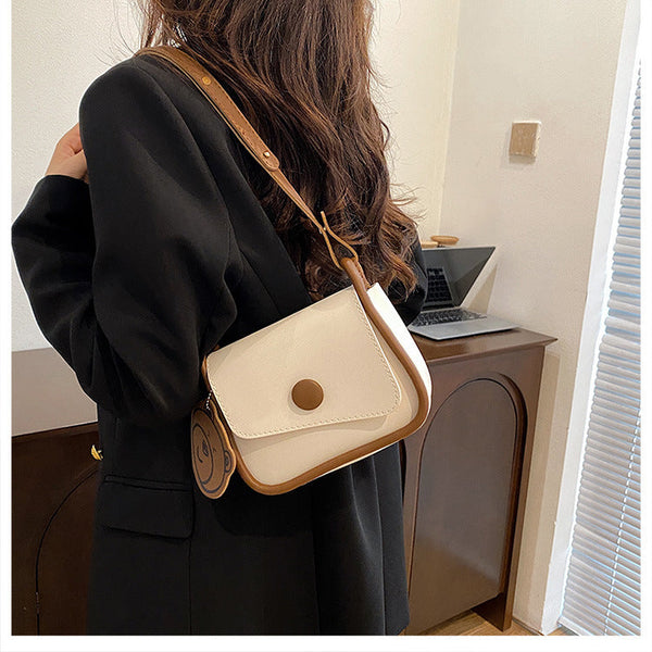 White And Brown Chic Pu Leather Crossbody Bag With Cute Bear Charm Adjustable Strap Shoulder Purse Women's Bags & Handbags