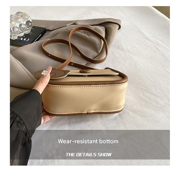 White And Brown Chic Pu Leather Crossbody Bag With Cute Bear Charm Adjustable Strap Shoulder Purse Women's Bags & Handbags
