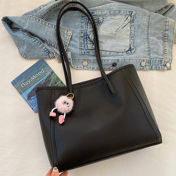 Black Chic Large Capacity Tote Bag Pu Leather Commuter Shoulder Handbag For Women Women's Bags & Handbags