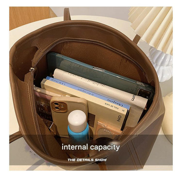 Black Chic Large Capacity Tote Bag Pu Leather Commuter Shoulder Handbag For Women Women's Bags & Handbags