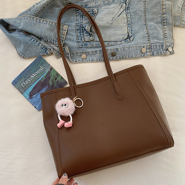 Brown Chic Large Capacity Tote Bag Pu Leather Commuter Shoulder Handbag For Women Women's Bags & Handbags