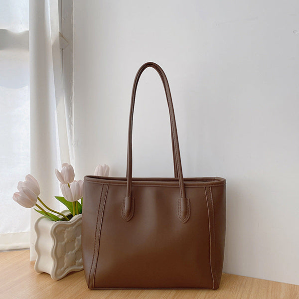 Brown Chic Large Capacity Tote Bag Pu Leather Commuter Shoulder Handbag For Women Women's Bags & Handbags