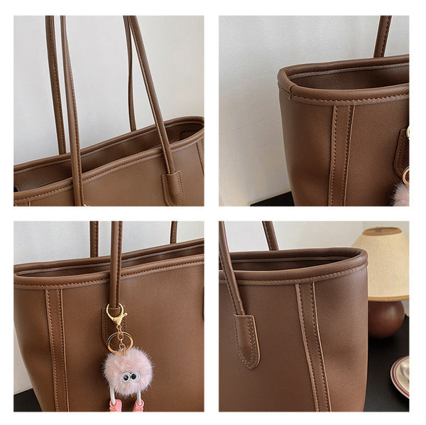 Khaki And Brown Chic Large Capacity Tote Bag Pu Leather Commuter Shoulder Handbag For Women Women's Bags & Handbags