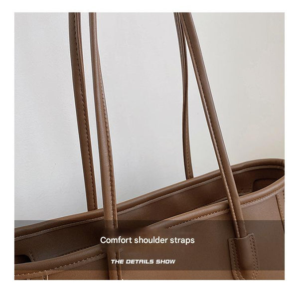 Khaki And Brown Chic Large Capacity Tote Bag Pu Leather Commuter Shoulder Handbag For Women Women's Bags & Handbags