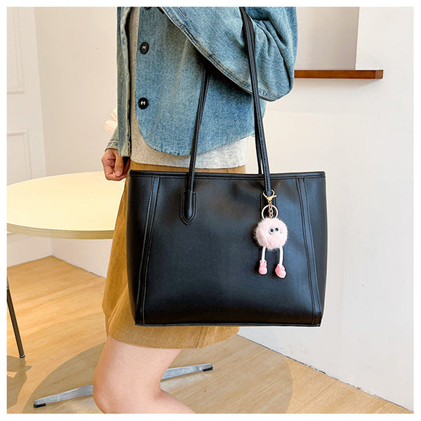Khaki And Brown Chic Large Capacity Tote Bag Pu Leather Commuter Shoulder Handbag For Women Women's Bags & Handbags