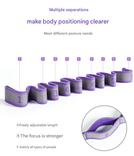 Pink 9 Loop Yoga Stretch Strap Numbered Band For Flexibility And Physical Therapy Yoga Straps