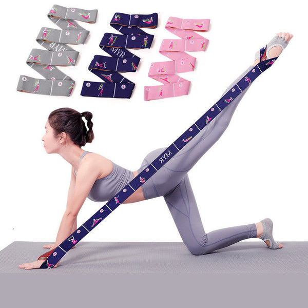 Dark Blue Instructional Yoga Stretch Strap With Embroidered Pose Guide 11 Loop Flexibility Band Yoga Straps