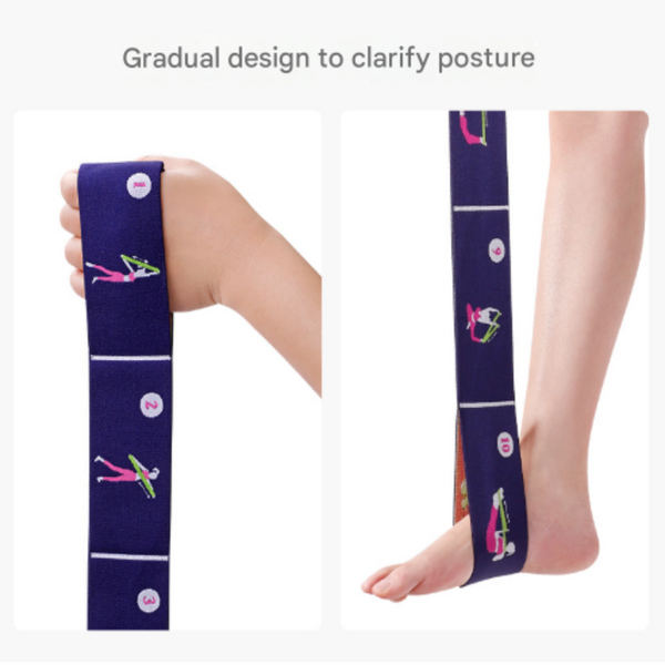 Dark Blue Instructional Yoga Stretch Strap With Embroidered Pose Guide 11 Loop Flexibility Band Yoga Straps
