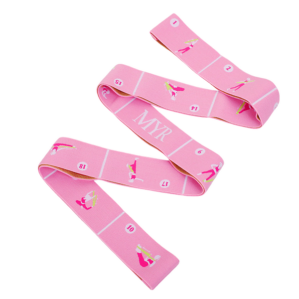 Pink Instructional Yoga Stretch Strap With Embroidered Pose Guide 11 Loop Flexibility Band Yoga Straps