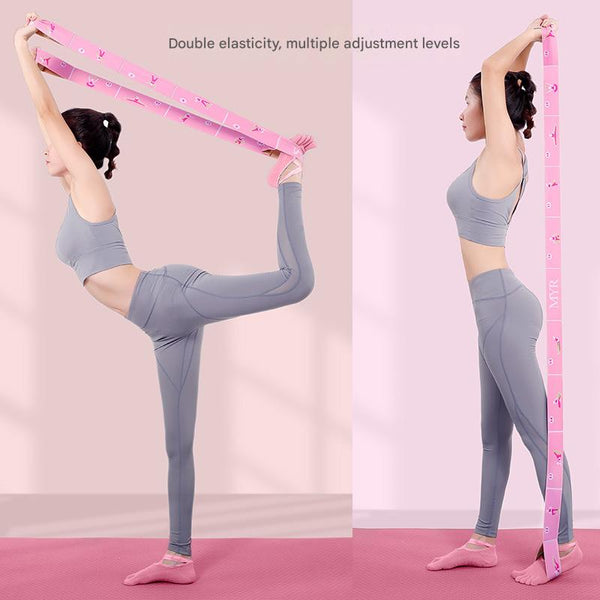 Pink Instructional Yoga Stretch Strap With Embroidered Pose Guide 11 Loop Flexibility Band Yoga Straps