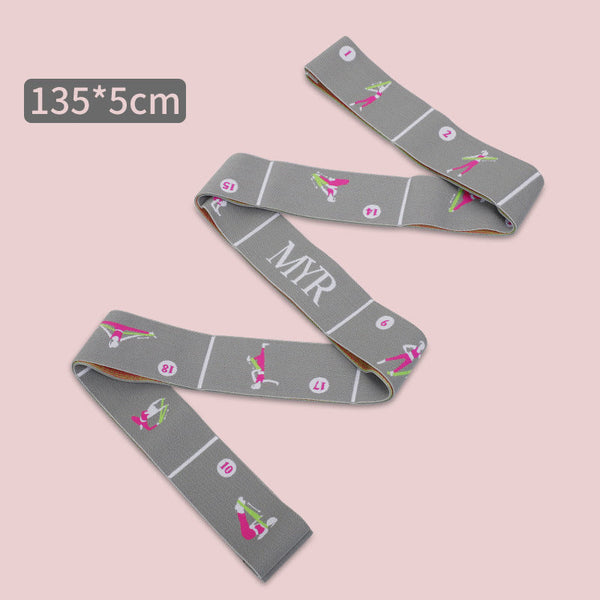 Grey Instructional Yoga Stretch Strap With Embroidered Pose Guide 11 Loop Flexibility Band Yoga Straps