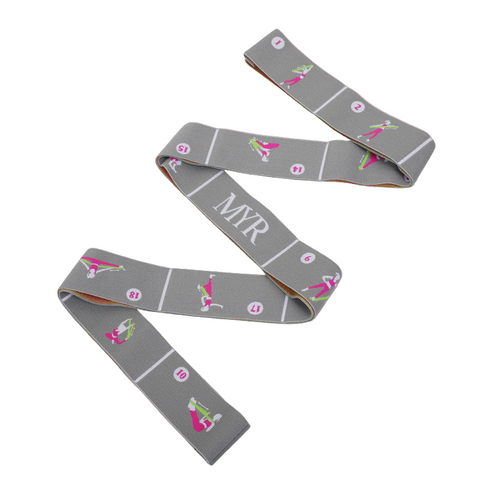 Grey Instructional Yoga Stretch Strap With Embroidered Pose Guide 11 Loop Flexibility Band Yoga Straps
