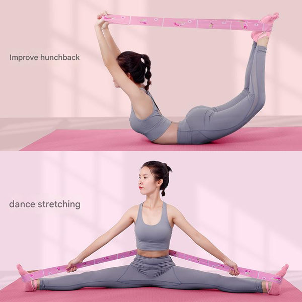 Grey Instructional Yoga Stretch Strap With Embroidered Pose Guide 11 Loop Flexibility Band Yoga Straps