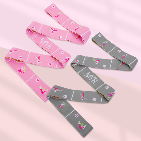 Grey Instructional Yoga Stretch Strap With Embroidered Pose Guide 11 Loop Flexibility Band Yoga Straps