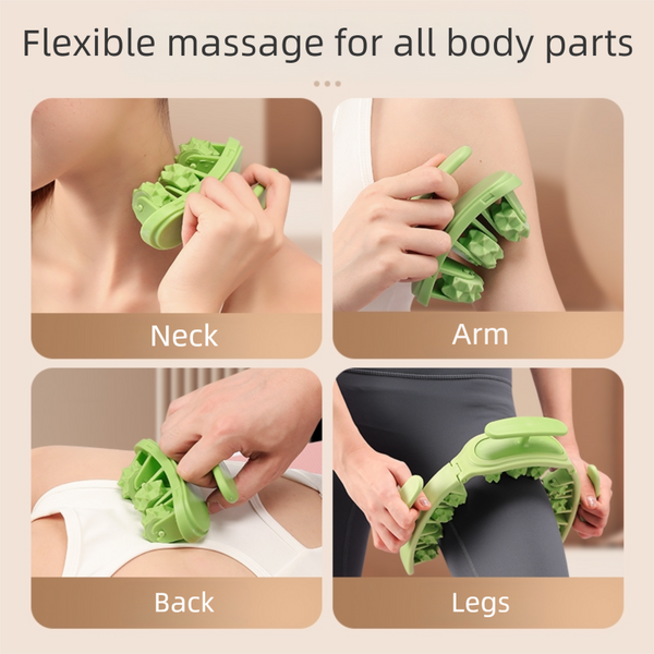 Green Removable Adjustable Wrap Around Muscle Roller 11 Wheel Deep Tissue Massager For Legs Arms & Body Massagers