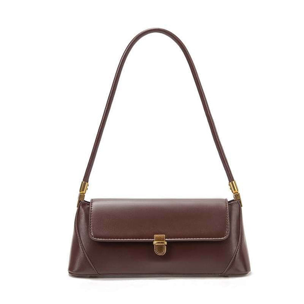 Brown Elegant Vintage Baguette Shoulder Chic Pu Leather Underarm Purse With Gold Clasp Women's Bags & Handbags