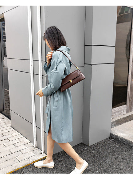 Brown Elegant Vintage Baguette Shoulder Chic Pu Leather Underarm Purse With Gold Clasp Women's Bags & Handbags