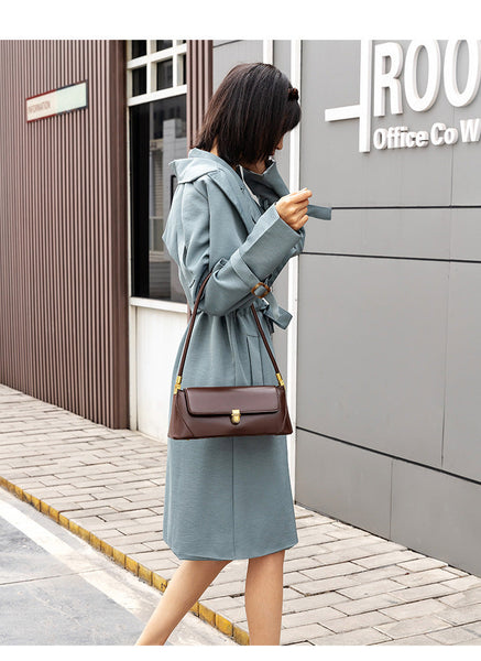 Brown Elegant Vintage Baguette Shoulder Chic Pu Leather Underarm Purse With Gold Clasp Women's Bags & Handbags