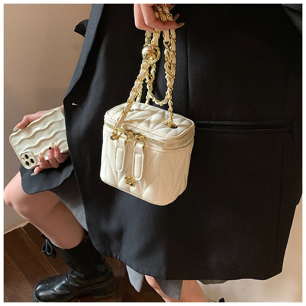 Beige Chic Quilted Mini Box Crossbody Bag Luxury Style Chain Purse For Women Women's Bags & Handbags