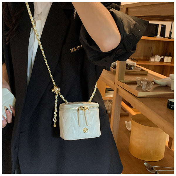 Beige Chic Quilted Mini Box Crossbody Bag Luxury Style Chain Purse For Women Women's Bags & Handbags