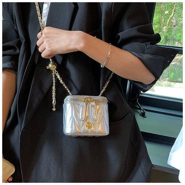 Silver Chic Quilted Mini Box Crossbody Bag Luxury Style Chain Purse For Women Women's Bags & Handbags