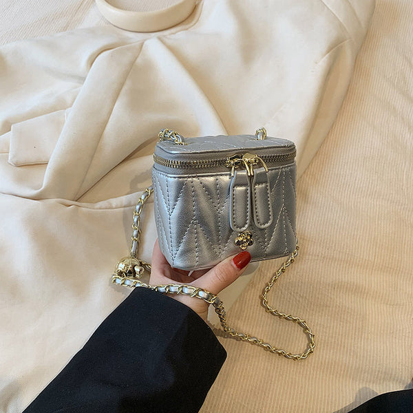Silver Chic Quilted Mini Box Crossbody Bag Luxury Style Chain Purse For Women Women's Bags & Handbags