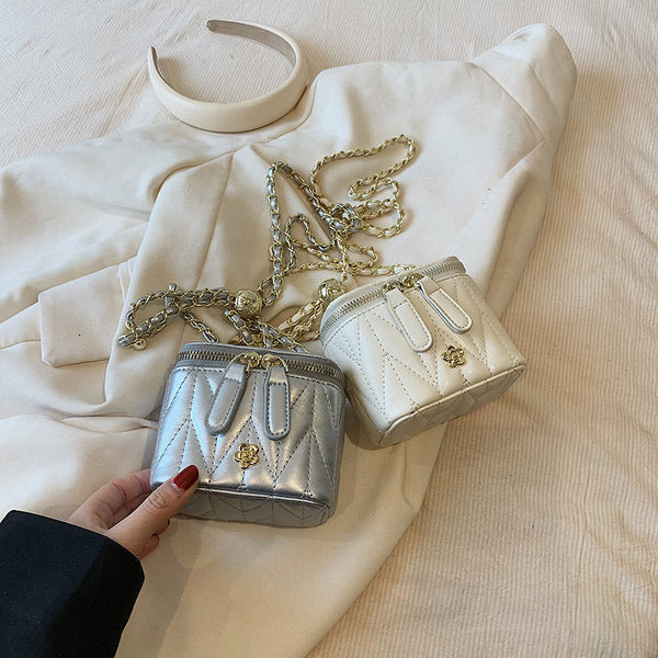 Silver Chic Quilted Mini Box Crossbody Bag Luxury Style Chain Purse For Women Women's Bags & Handbags