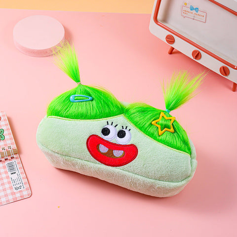 Light Green And Hair Cute Plush Monster Pencil Case Fluffy Stationery Pouch With Diy Styleable For Kids Pencil Cases