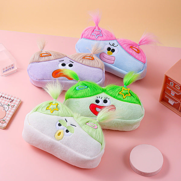 Light Green And Hair Cute Plush Monster Pencil Case Fluffy Stationery Pouch With Diy Styleable For Kids Pencil Cases
