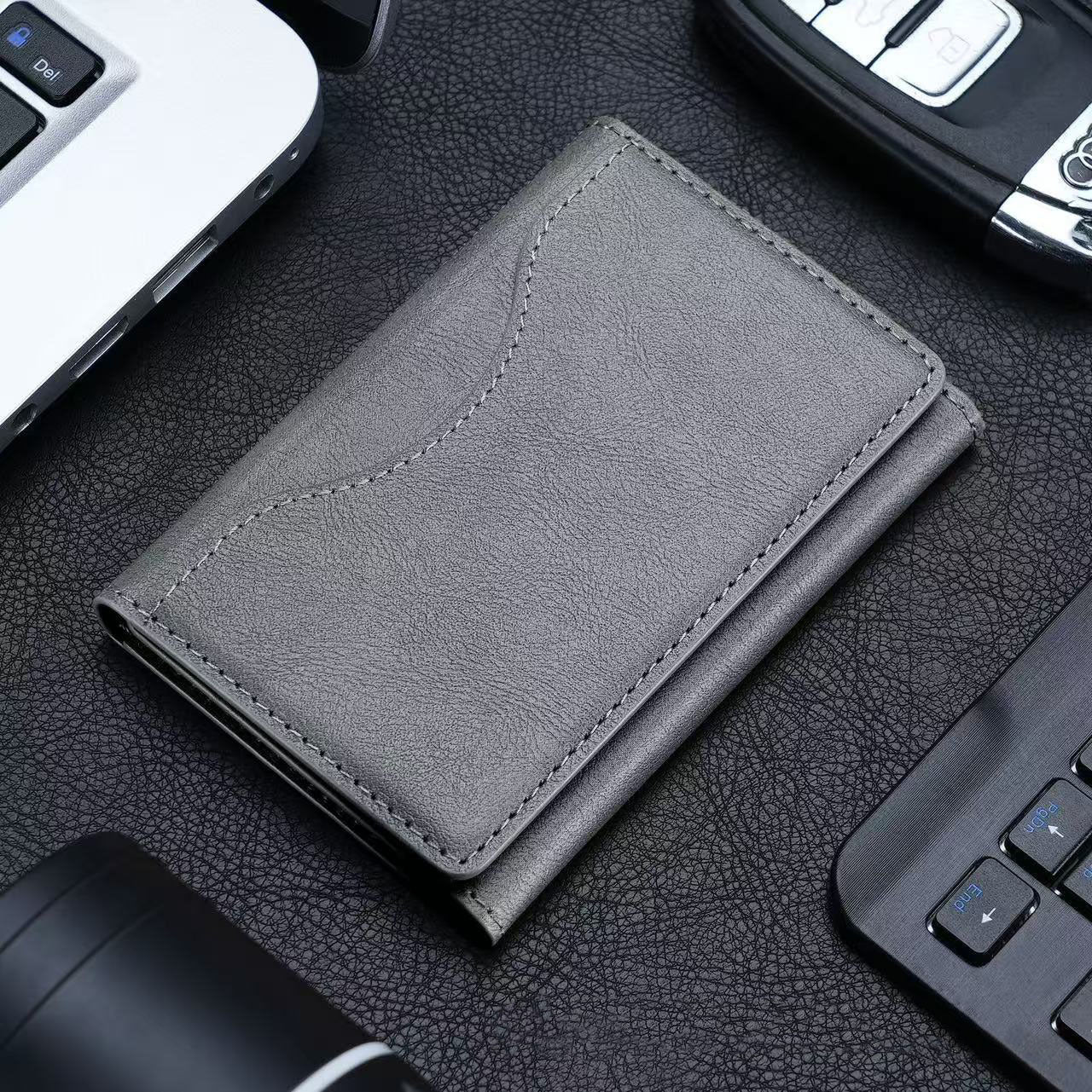 Grey 3 In 1 Magnetic Wallet For Magsafe Slim Pu Leather Card Holder With Kickstand Travel Wallets