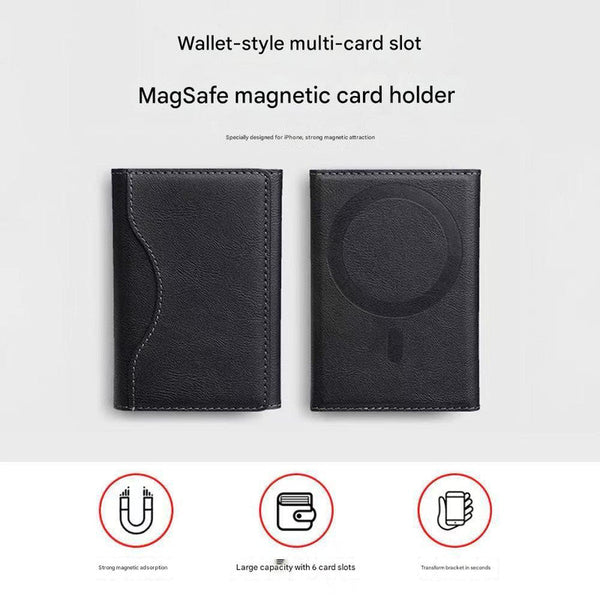 Grey 3 In 1 Magnetic Wallet For Magsafe Slim Pu Leather Card Holder With Kickstand Travel Wallets
