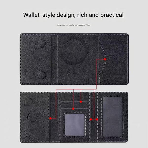 Grey 3 In 1 Magnetic Wallet For Magsafe Slim Pu Leather Card Holder With Kickstand Travel Wallets