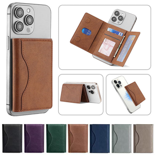 Brown 3 In 1 Magnetic Wallet For Magsafe Slim Pu Leather Card Holder With Kickstand Travel Wallets