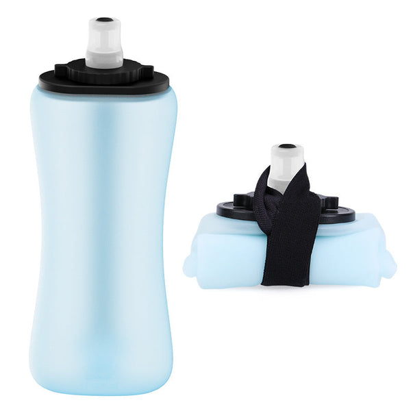 Blue Collapsible Handheld Running Flask 350Ml Lightweight Silicone Water Bottle With Bite Valve Water Bottles & Vacuum Flasks