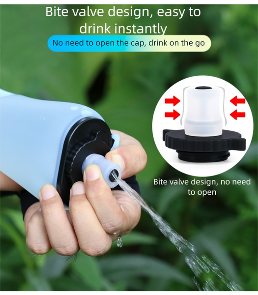 Blue Collapsible Handheld Running Flask 350Ml Lightweight Silicone Water Bottle With Bite Valve Water Bottles & Vacuum Flasks