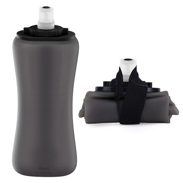 Black Collapsible Handheld Running Flask 350Ml Lightweight Silicone Water Bottle With Bite Valve Water Bottles & Vacuum Flasks