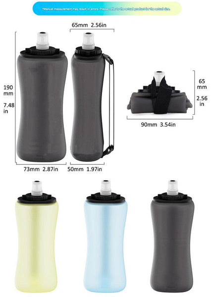 Black Collapsible Handheld Running Flask 350Ml Lightweight Silicone Water Bottle With Bite Valve Water Bottles & Vacuum Flasks