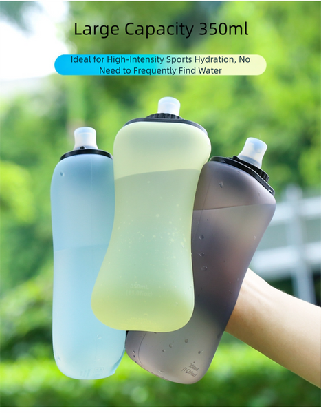 Black Collapsible Handheld Running Flask 350Ml Lightweight Silicone Water Bottle With Bite Valve Water Bottles & Vacuum Flasks