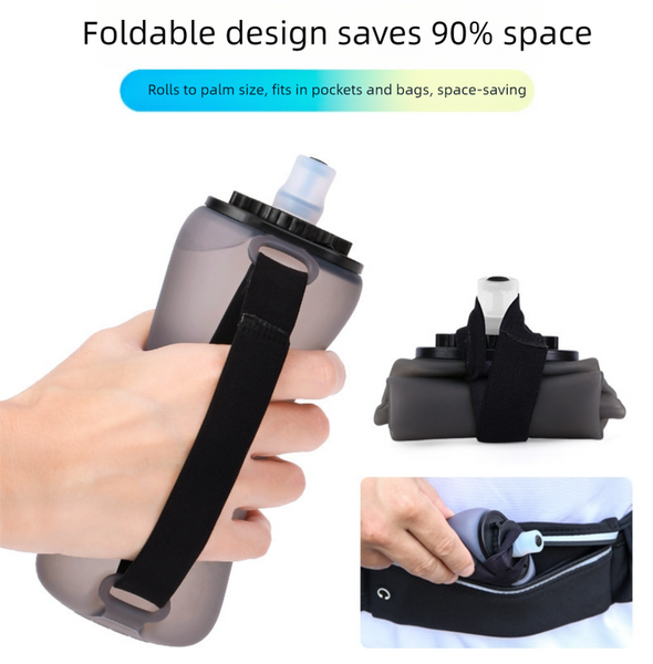 Black Collapsible Handheld Running Flask 350Ml Lightweight Silicone Water Bottle With Bite Valve Water Bottles & Vacuum Flasks