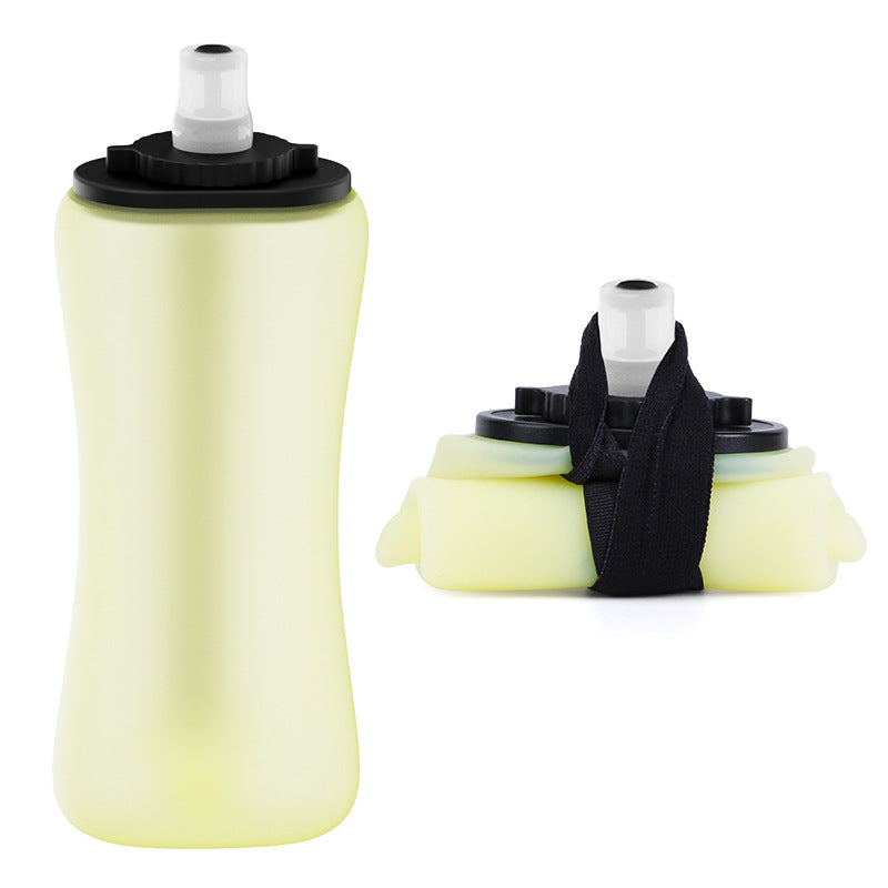 Yellow Collapsible Handheld Running Flask 350Ml Lightweight Silicone Water Bottle With Bite Valve Water Bottles & Vacuum Flasks