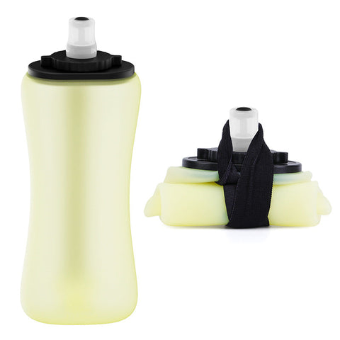 Yellow Collapsible Handheld Running Flask 350Ml Lightweight Silicone Water Bottle With Bite Valve Water Bottles & Vacuum Flasks