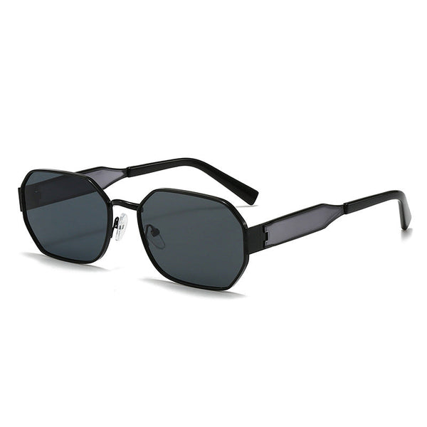 Black Frame And Grey Lenses Modern Retro Geometric Chic Metal With Uv400 Pu Leather Protective Case Sunglasses