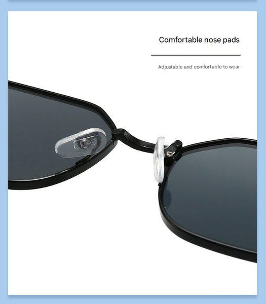 Black Frame And Grey Lenses Modern Retro Geometric Chic Metal With Uv400 Pu Leather Protective Case Sunglasses