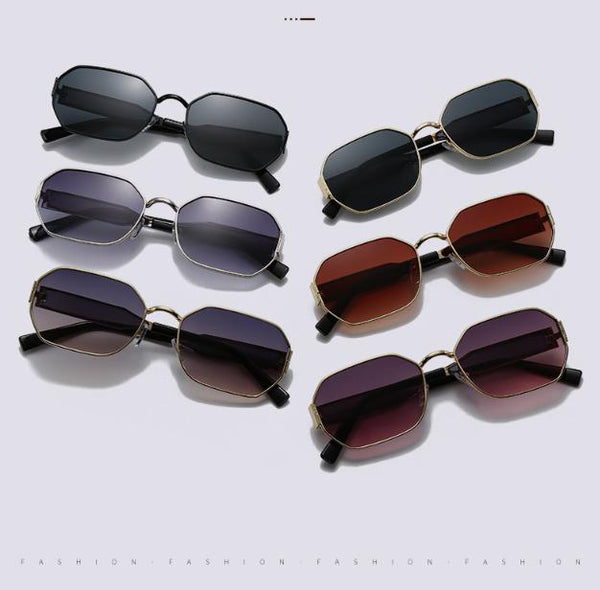 Gold Frame And Black Grey Lenses Modern Retro Geometric Chic Metal With Uv400 Pu Leather Protective Case Sunglasses