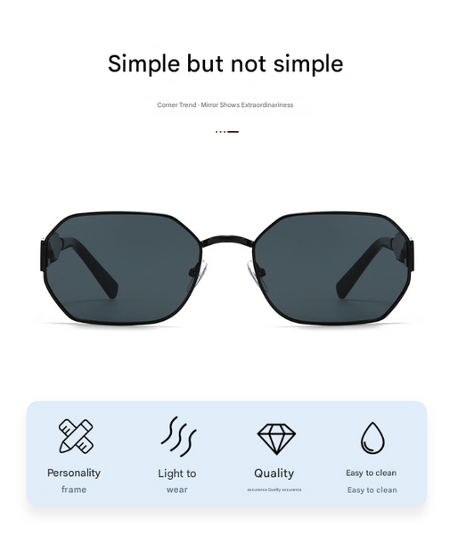 Gold Frame And Black Grey Lenses Modern Retro Geometric Chic Metal With Uv400 Pu Leather Protective Case Sunglasses