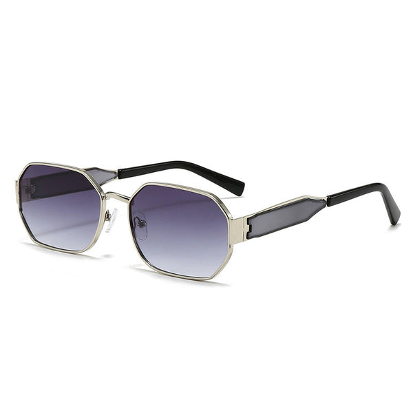 Silver Frame And Grey Lenses Modern Retro Geometric Chic Metal With Uv400 Black Pu Leather Protective Case Sunglasses